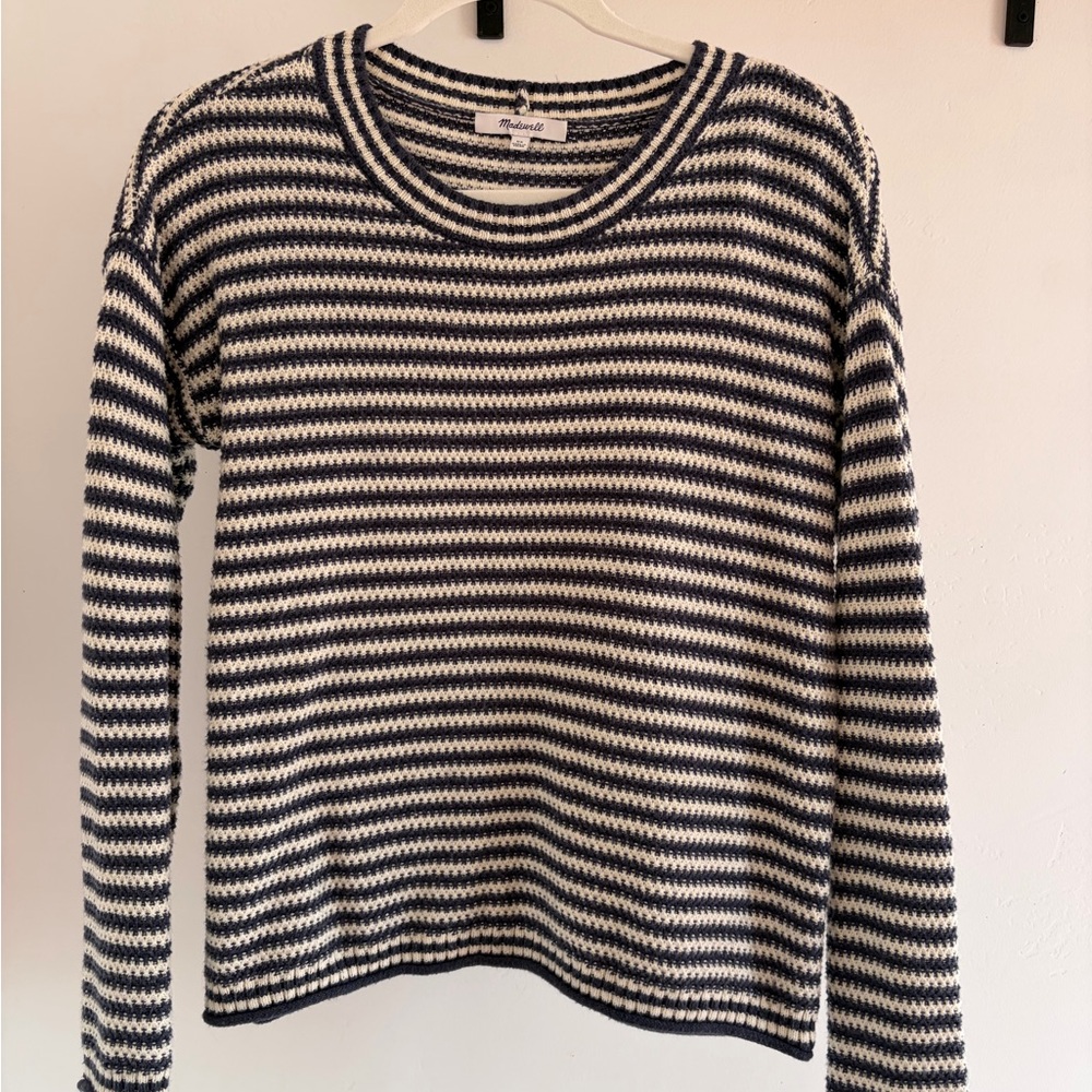 Madewell Navy and Cream Striped Knit Sweater
